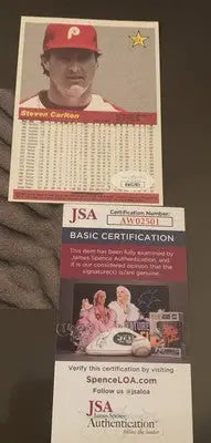Signed Steve Carlton baseball card with authentication from Donruss Action series