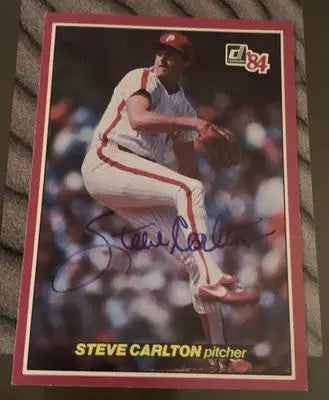 Signed Steve Carlton baseball card from Donruss Action series with JSA COA