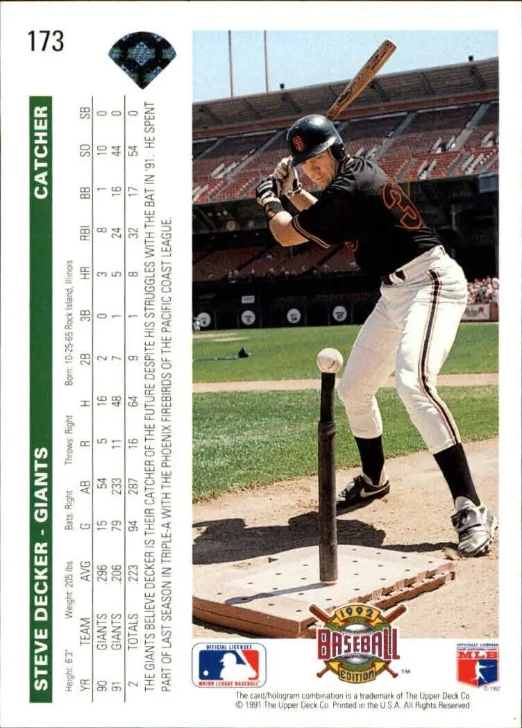 Steve Decker 1992 Upper Deck MLB #173 Baseball Card San Francisco Giants - Baseball Card Single