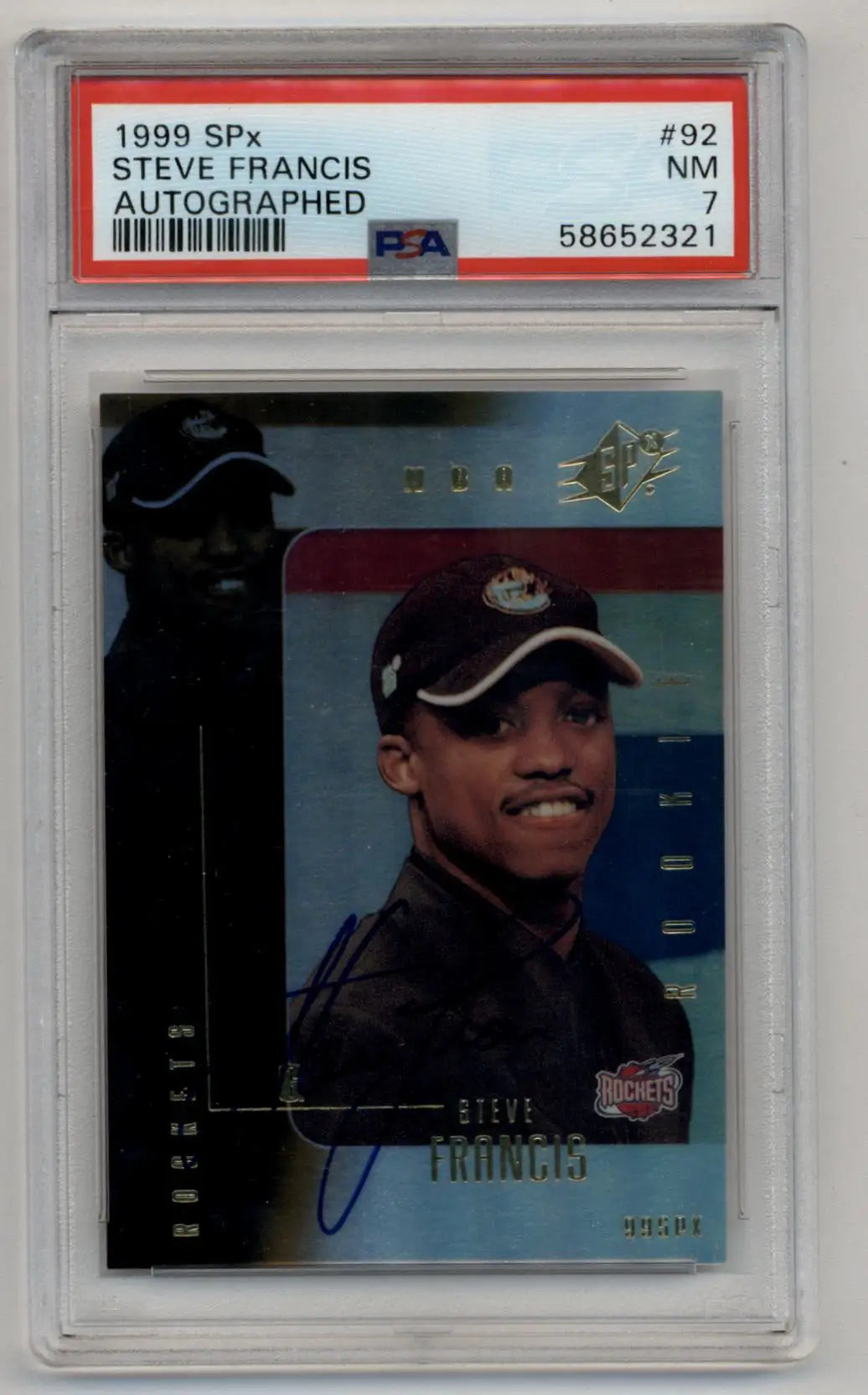 Steve Francis 1999 SPx Auto trading card with autograph, graded PSA 7 Near Mint