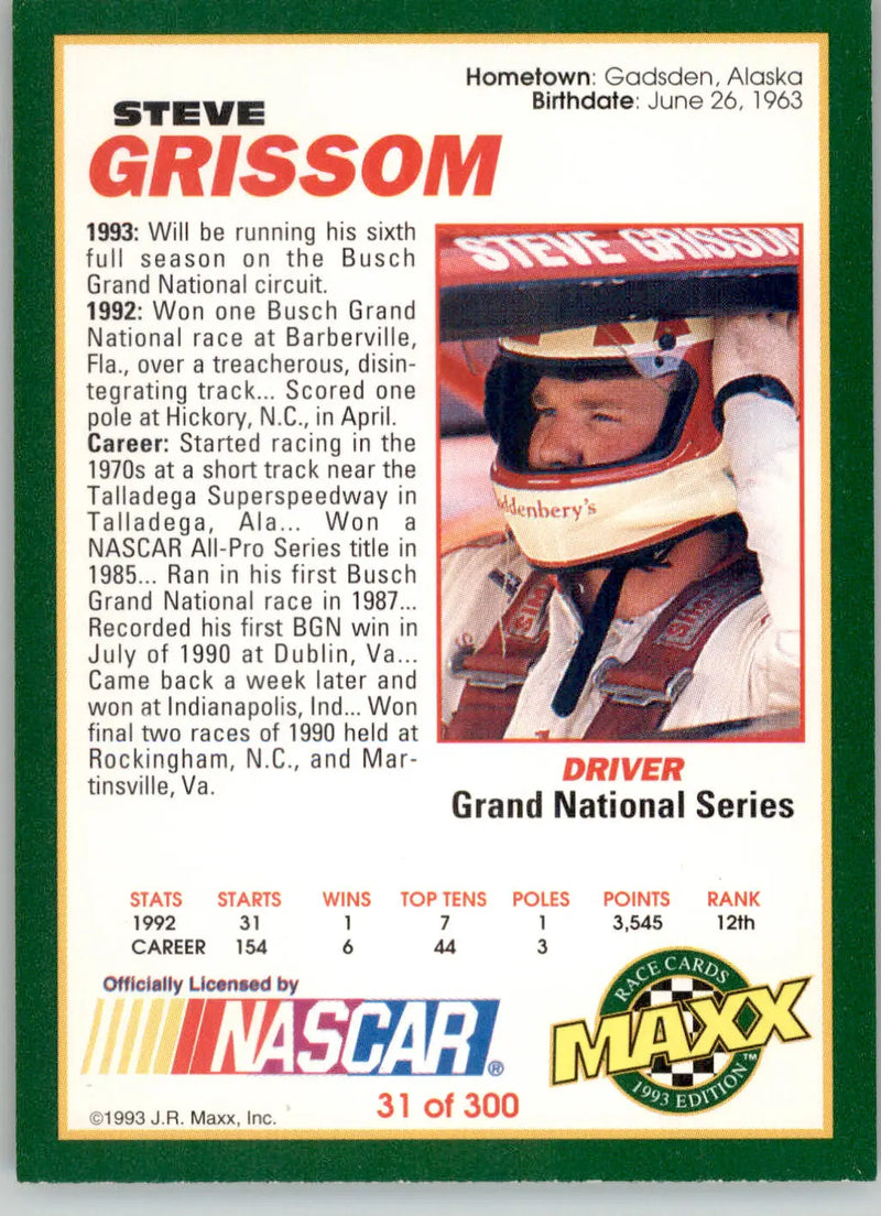 Steve Grissom - 1993 Maxx - #31 - Racing - Racing Card Single