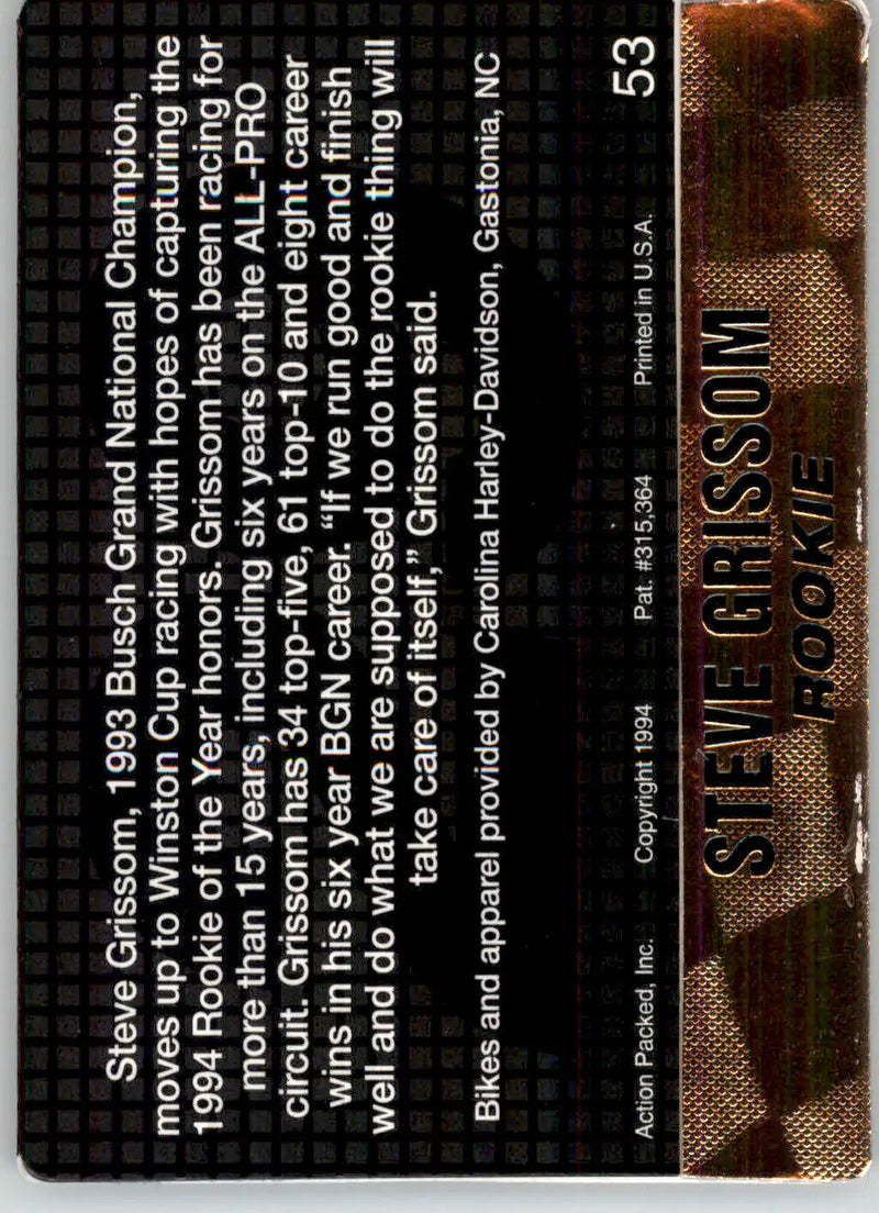 Steve Grissom - 1994 Action Packed - #53 - Racing