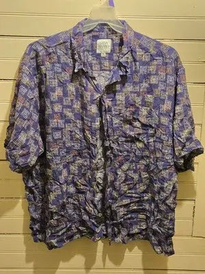 Steve Harvey Shirt Mens 3XL Blue Abstract Geometric Short Sleeve Button-Up - Apparel