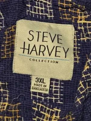 Steve Harvey Shirt Mens 3XL Blue Abstract Geometric Short Sleeve Button-Up - Apparel