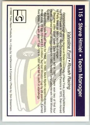 Steve Hmiel - 1992 Traks - #115 - Racing - Racing Card Single