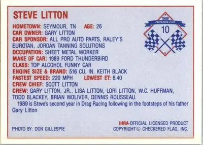 Steve Lifton - 1989 Checkered Flag IHRA - #10 - Racing - Racing Card Single