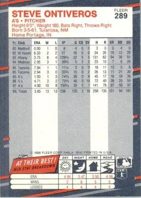Steve Ontiveros - 1988 Fleer - #289 - Baseball - Baseball Card Single