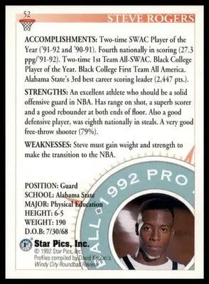 Steve Rogers 1992 Star Pics #52 Alabama State Hornets - Other