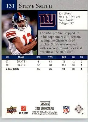 Steve Smith - 2009 Upper Deck - #131 - Football - Football Card Single