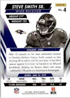 Steve Smith Sr. - 2014 Panini Absolute - #4 - Retail Football - Football Card Single