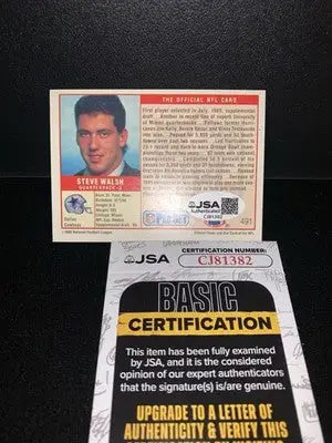 Steve Walsh 1989 Pro Set Rookie #491 JSA Certified Auto RC Dallas Cowboys - Football Card Single
