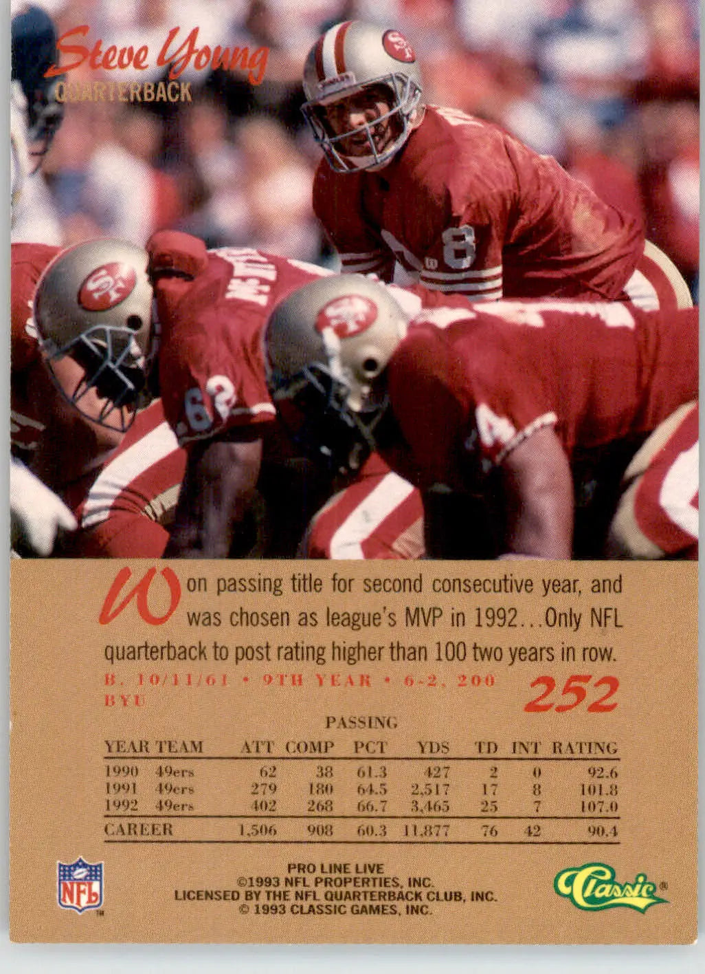 Steve Young - 1993 Pro Line Live - #252 - Football