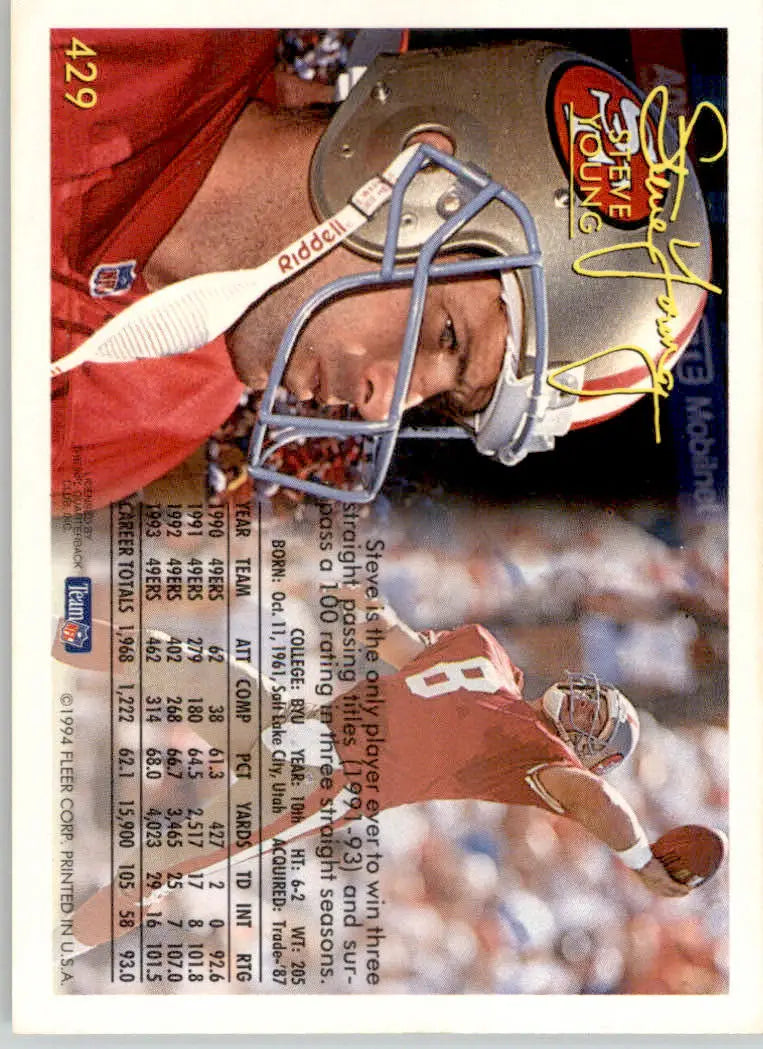 Steve Young - 1994 Fleer Shell FACT - #27 - Football - Football Card Single