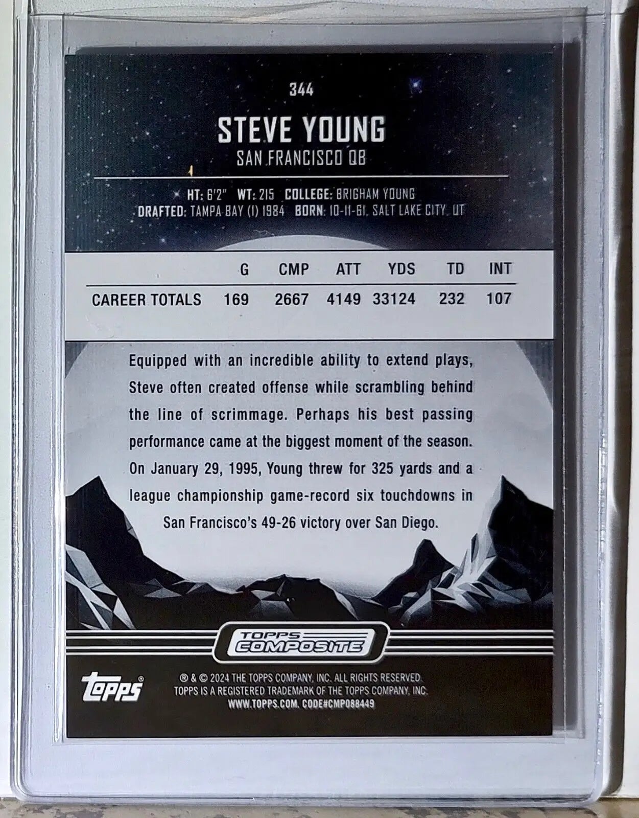 Steve Young 2023 Topps Midnight NFL #344 Football Card San Francisco 49ers