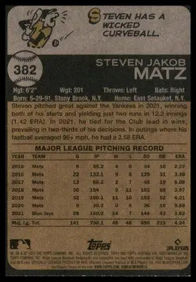 Steven Matz 2022 Topps Heritage #382 St. Louis Cardinals - Baseball Card Single