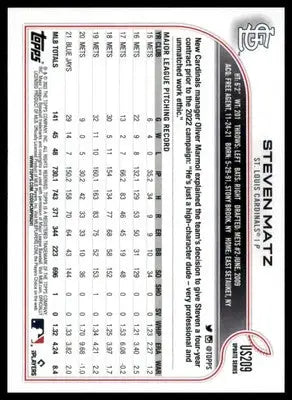 Steven Matz 2022 Topps Update #US209 St. Louis Cardinals - Baseball Card Single
