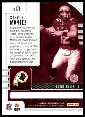 Steven Montez Rookie 2020 Panini Absolute Retail #179 Washington Redskins