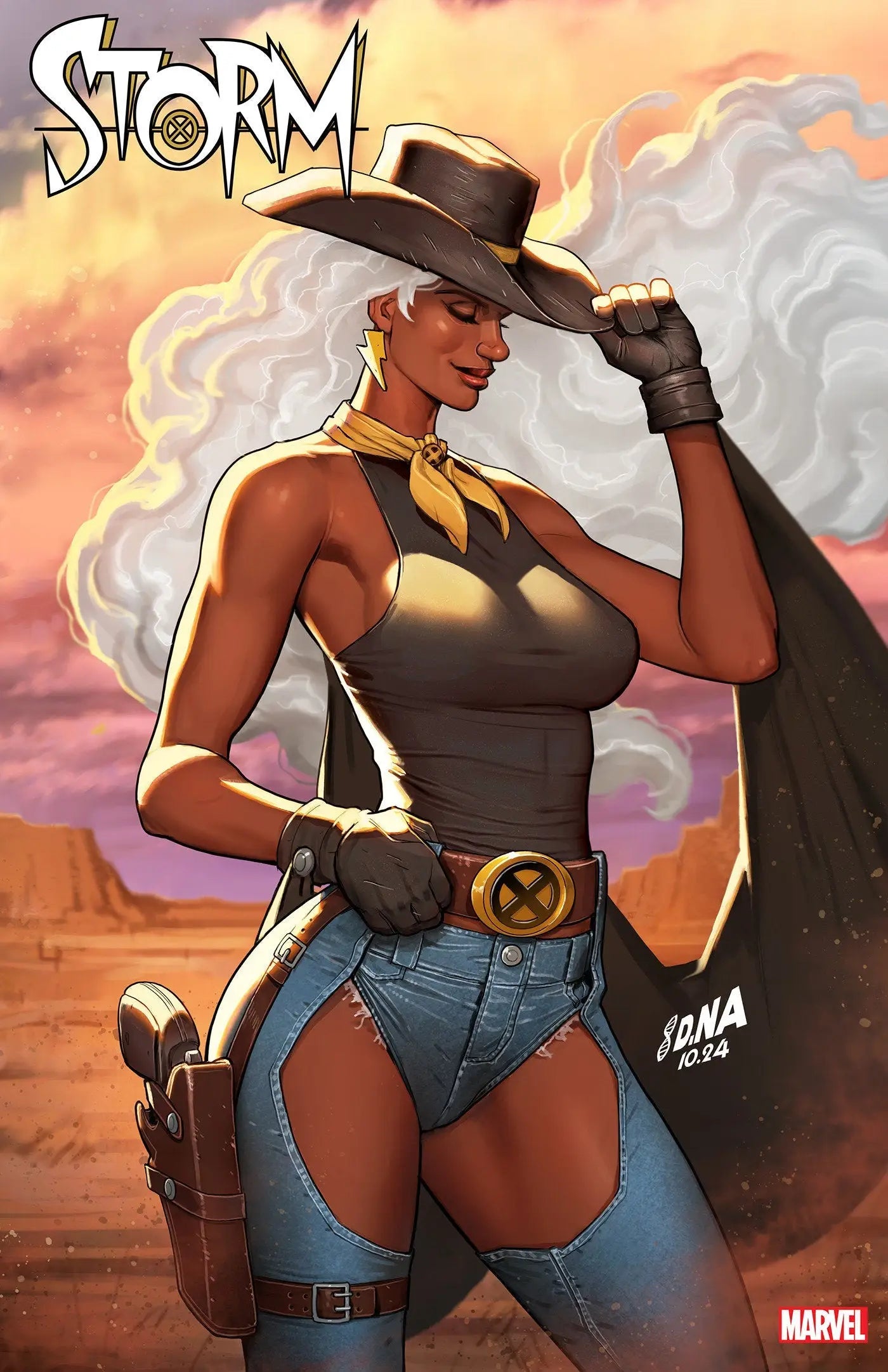 Storm from X-Men in western cowgirl attire, featured in Storm #4 trading card variant