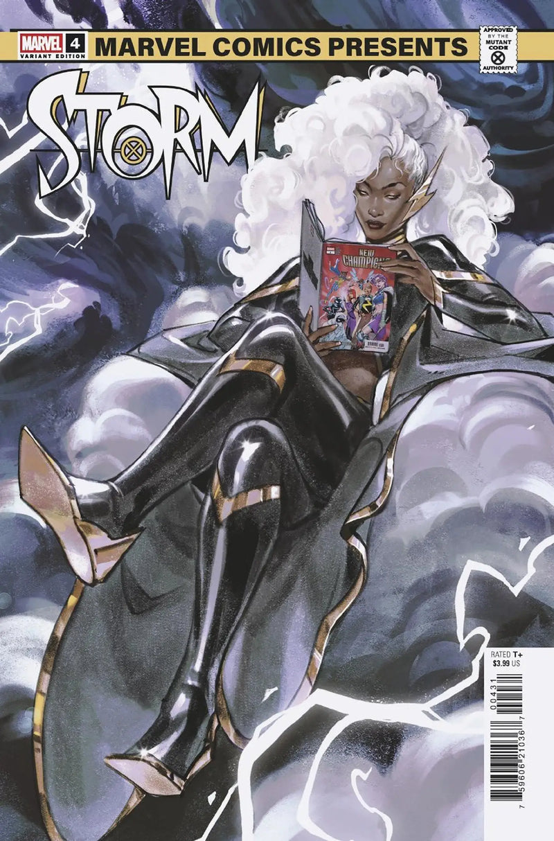 Storm #4 variant featuring Storm from Marvel Comics with dramatic attire and stormy clouds