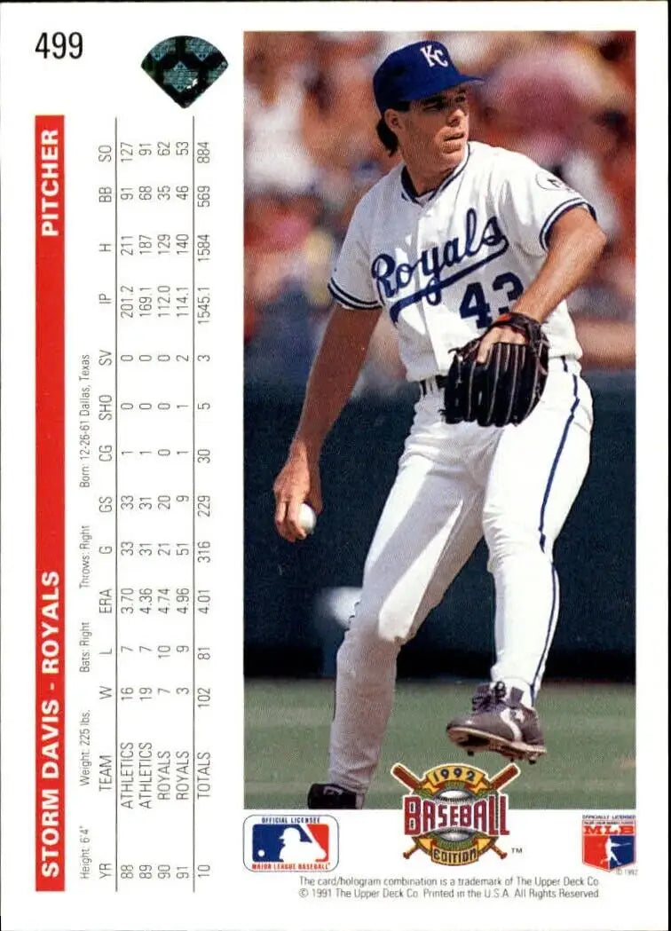 Storm Davis 1992 Upper Deck MLB #499 Baseball Card Kansas City Royals - Baseball Card Single