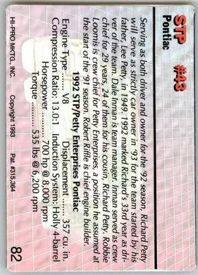 STP #43 - 1993 Action Packed - #82 - Racing - Racing Card Single