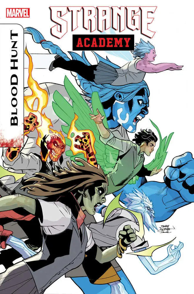 Comic book cover of Strange Academy Blood Hunt #2 with dynamic characters and magic effects