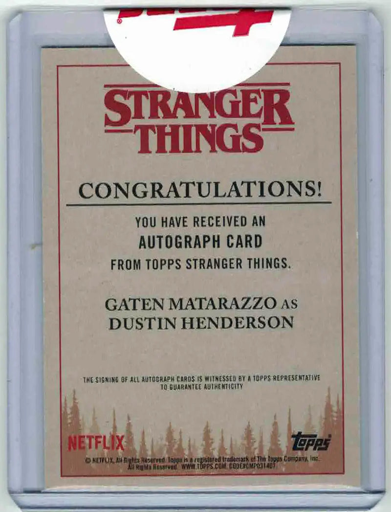 Stranger Things Season 1 Autograph Card A-DH Gaten Matarazzo as Dustin Henderson - Non-Sports Card Single