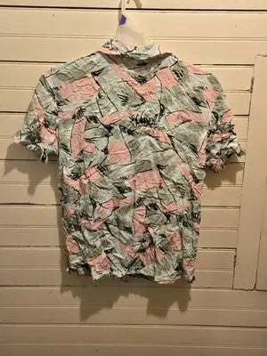 Stranger Things Shirt Mens L Short Sleeve Button Up Abstract Pastel Camp Collar - Apparel