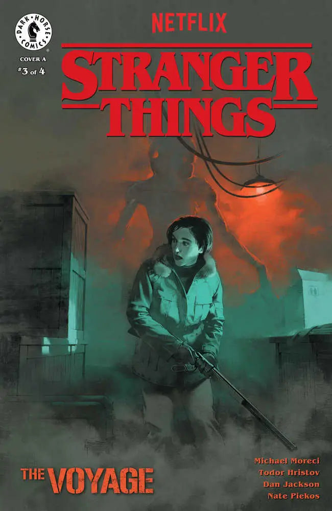 Comic book cover of Stranger Things: The Voyage with teal and orange colors