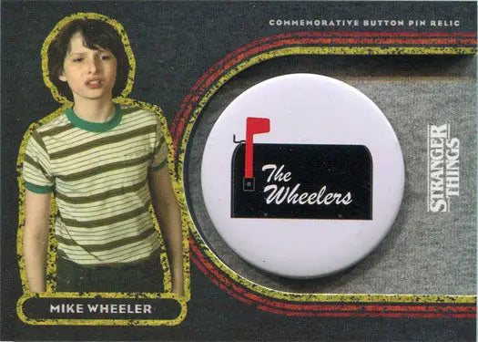 Commemorative button pin relic featuring The Wheelers design on a mailbox