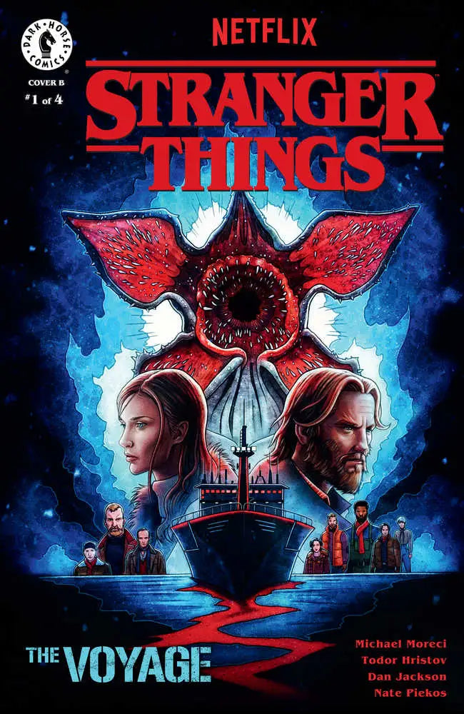 Stranger Things Voyage #1 Cover B Lambert features a red Demogorgon from a dark portal