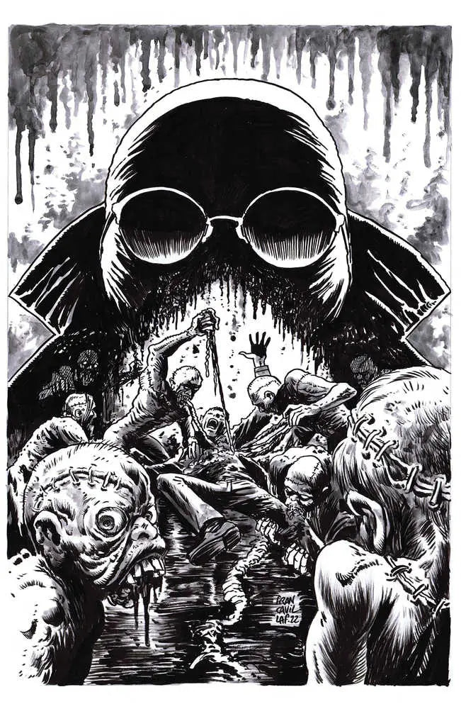 Dark figure with sunglasses and grotesque creatures on Stuff Of Nightmares trading card cover