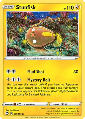 Stunfisk - Silver Tempest - 055/195 - Reverse Holo LP Pokemon - Pokémon Card Single