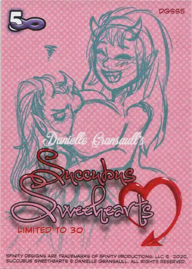 Sketch of a smiling character with a heart on Succubus Sweethearts promo card