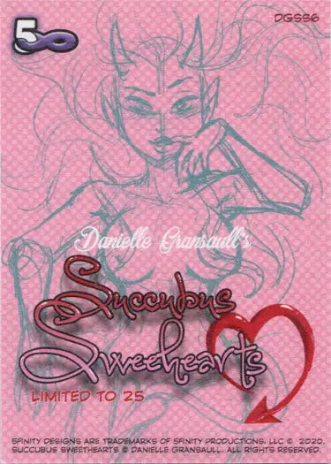 Sketch of a female succubus figure with horns on a pink background for promo card