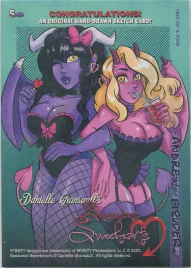 Sketch card of Succubus Sweethearts by Andrew Fielder featuring two fantastical characters