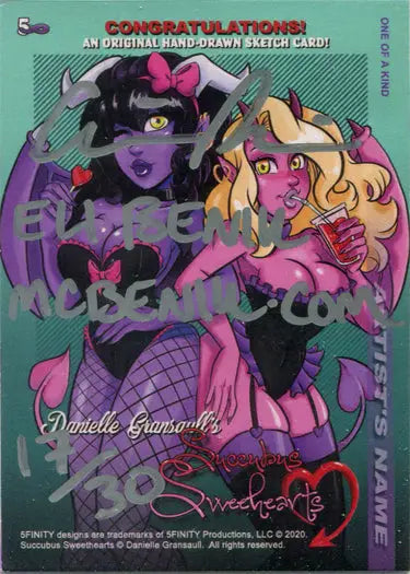 Colorful Succubus Sweethearts Sketch Card by Eli Benik featuring fantastical female characters