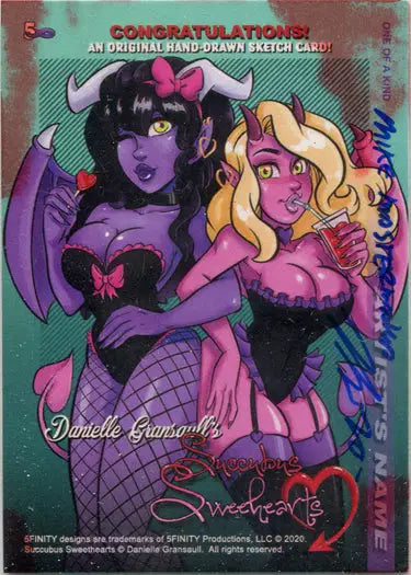 Hand-drawn sketch card of Succubus Sweethearts by Mike Mastermaker showcasing fantasy characters