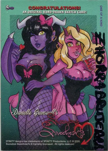Succubus Sweethearts Sketch Card by Zhorra Brujerra featuring two fantasy female characters