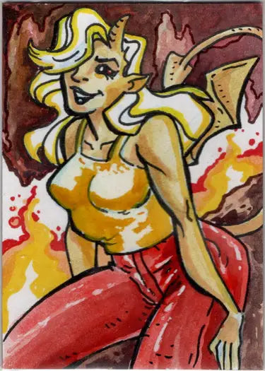 Stylized cartoon blonde female elf by Emerson Ferreira on Succubus Sweethearts sketch card