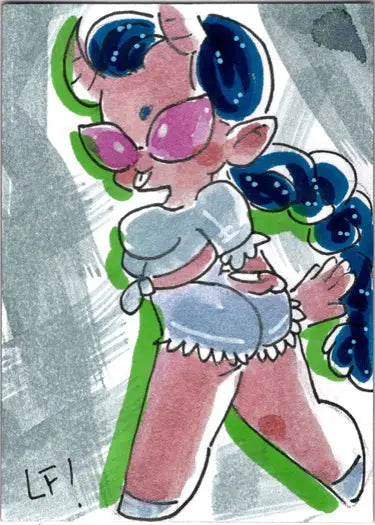 Cartoon character with big sparkly eyes in Succubus Sweethearts Sketch Card by Lucy Fidelis