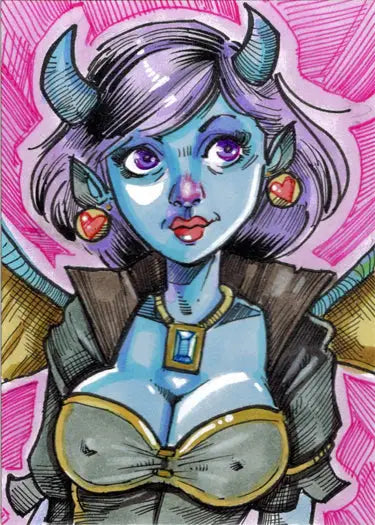 Stylized blue-skinned succubus sweethearts character illustration by Mike Mastermaker