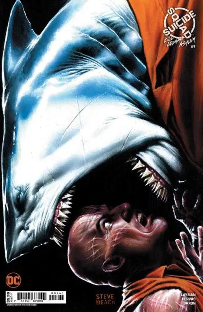 Menacing shark with sharp teeth in attack pose on Suicide Squad Kill Arkham Asylum cover