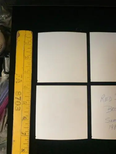 Six blank white squares with a yellow ruler for Boston Red Sox photo set