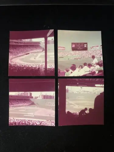 Four vintage photos of Fenway Park showcasing Boston Red Sox baseball moments