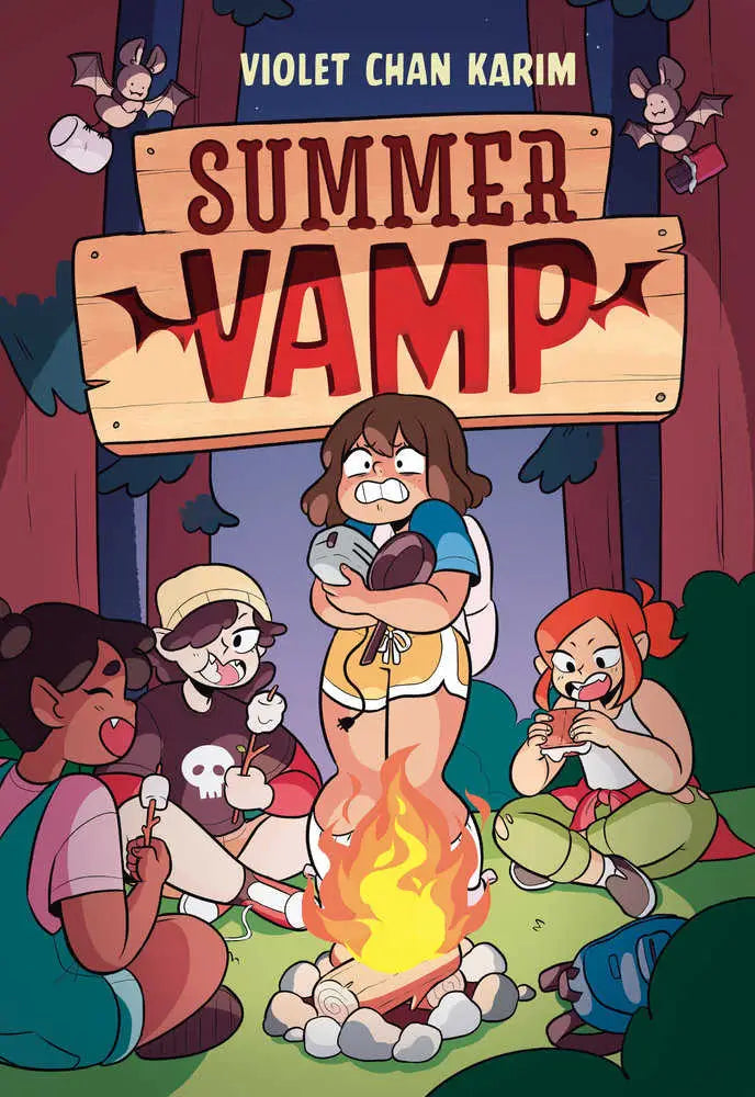 Book cover for Summer Vamp by Violet Chan Karim with cartoon children and trading cards