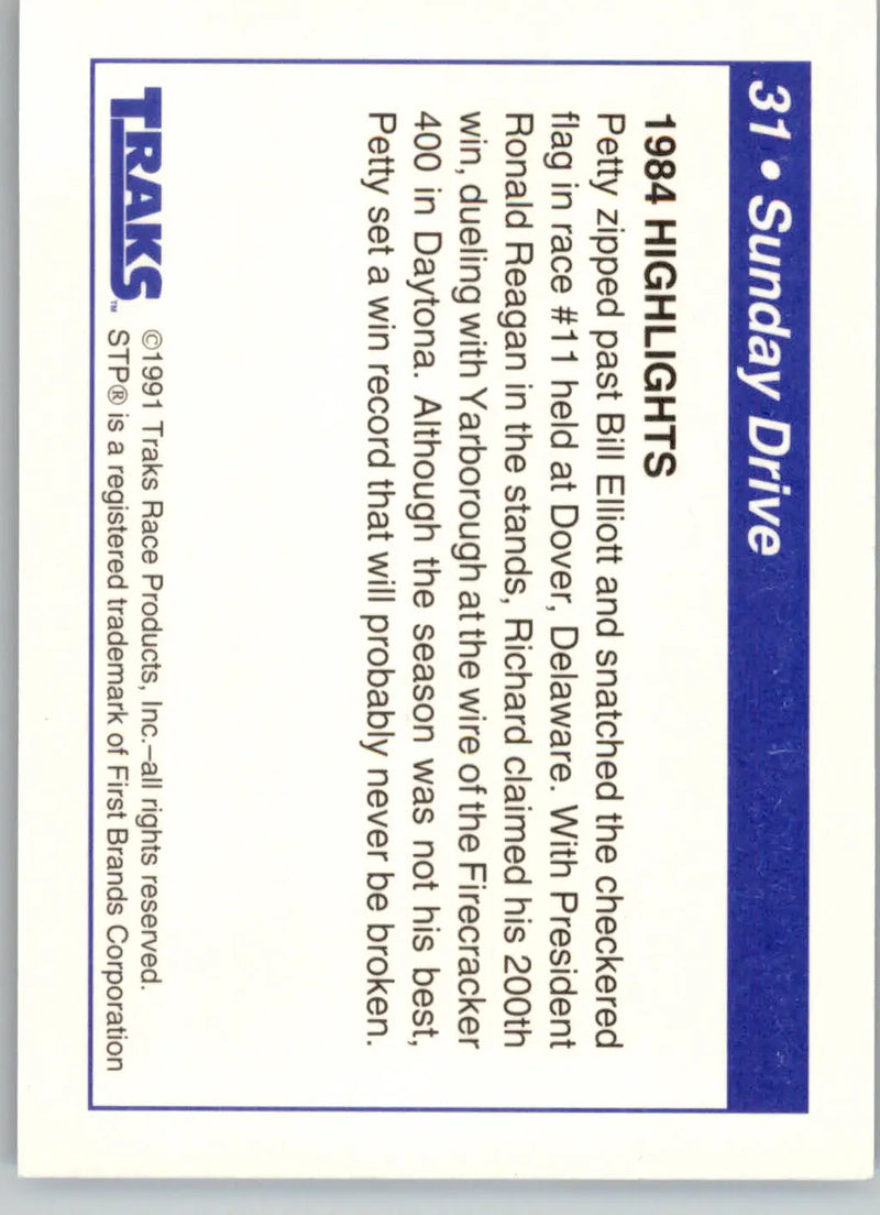 Sunday Drive - 1991 Traks Richard Petty - #31 - Racing - Racing Card Single