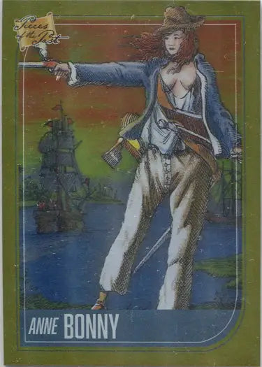 Female pirate figure with pistol in blue coat and tricorn hat on Gold Foil Parallel Card