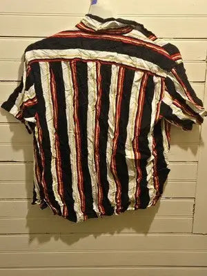Super Massive Shirt Mens L Short Sleeve Striped Button Up Casual Black - Apparel