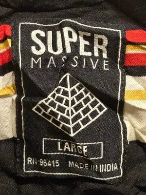 Super Massive Shirt Mens L Short Sleeve Striped Button Up Casual Black - Apparel